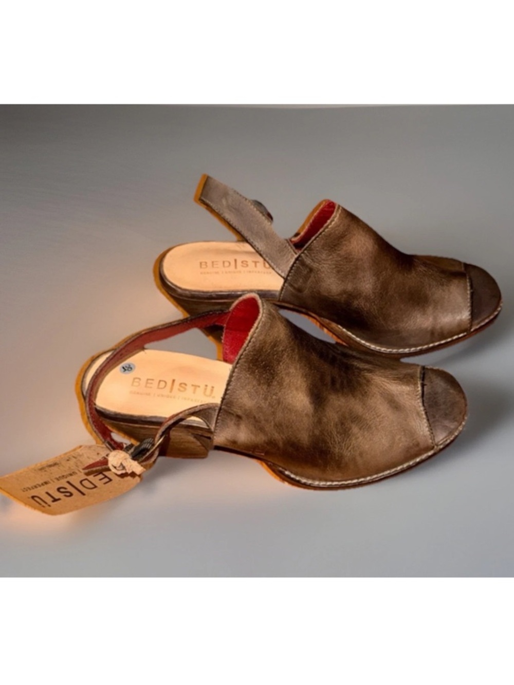 NWT Bed Stu Sierra Women's 8 Distressed Leather Slingback Block Heel Sandal - Picture 3 of 10
